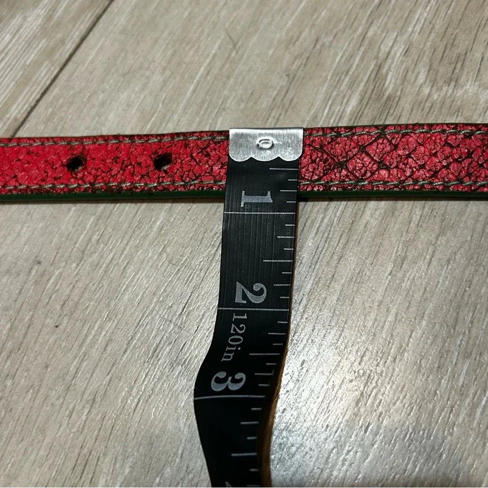 Liebeskind Berlin Coral Green Snake Embossed Leather Belt Brass Gold Buckle